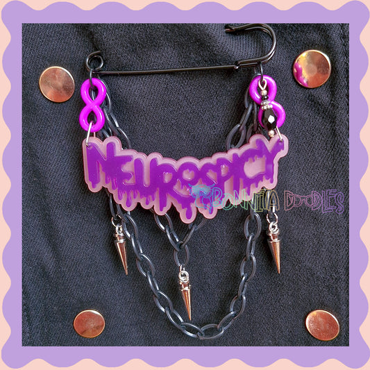 Black & Purple | Neurospicy | Handmade 75mm Black pin