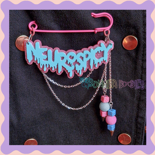 Pink & Blue | Neurospicy | Handmade 75mm Pink pin