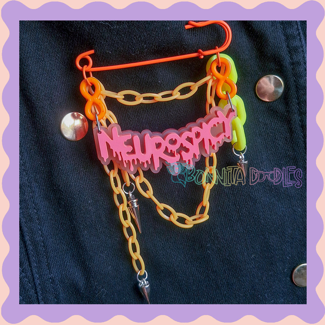 Orange & Pink | Neurospicy | Handmade 75mm orange pin