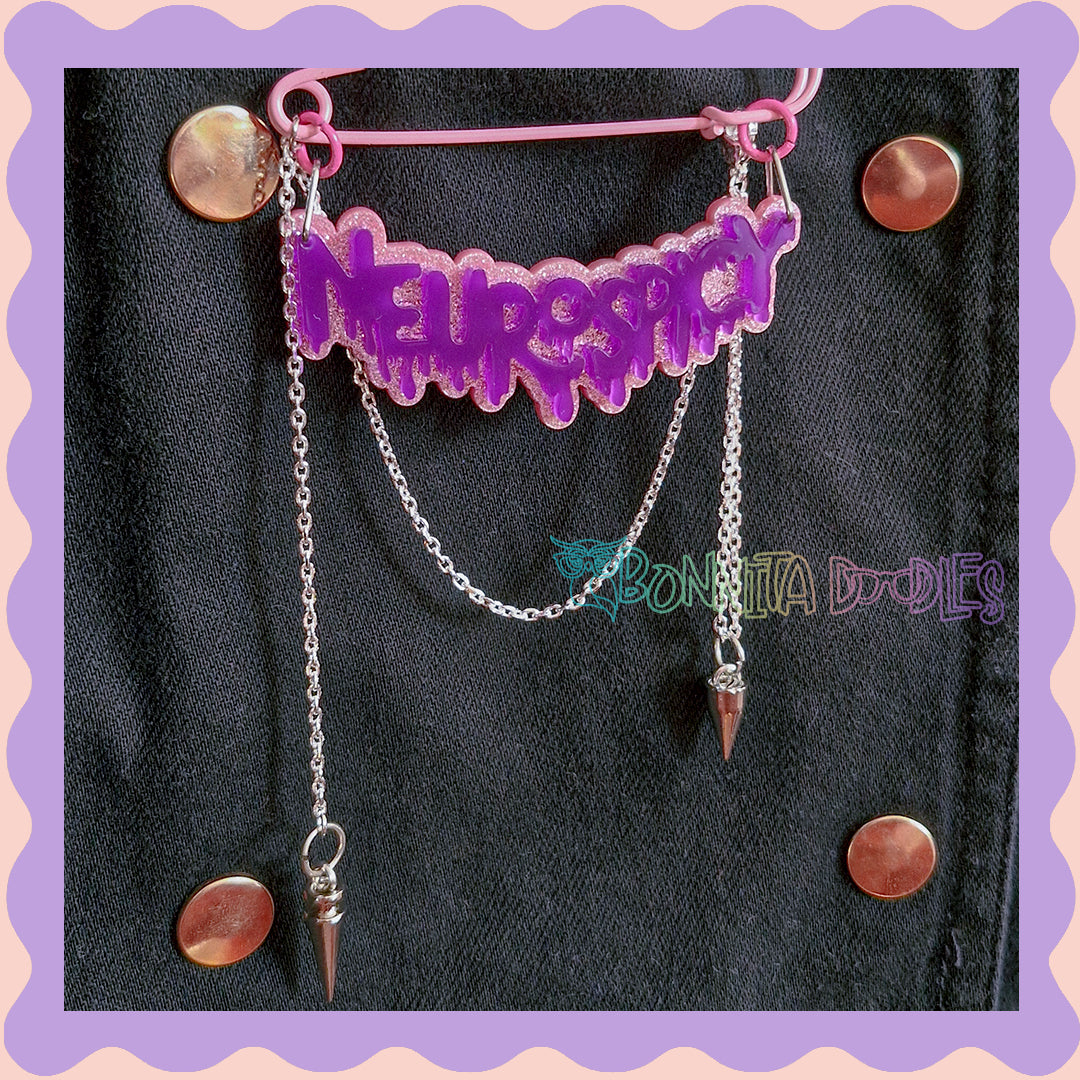 Purple & Pink Glitter | Neurospicy | Handmade 75mm pink pin