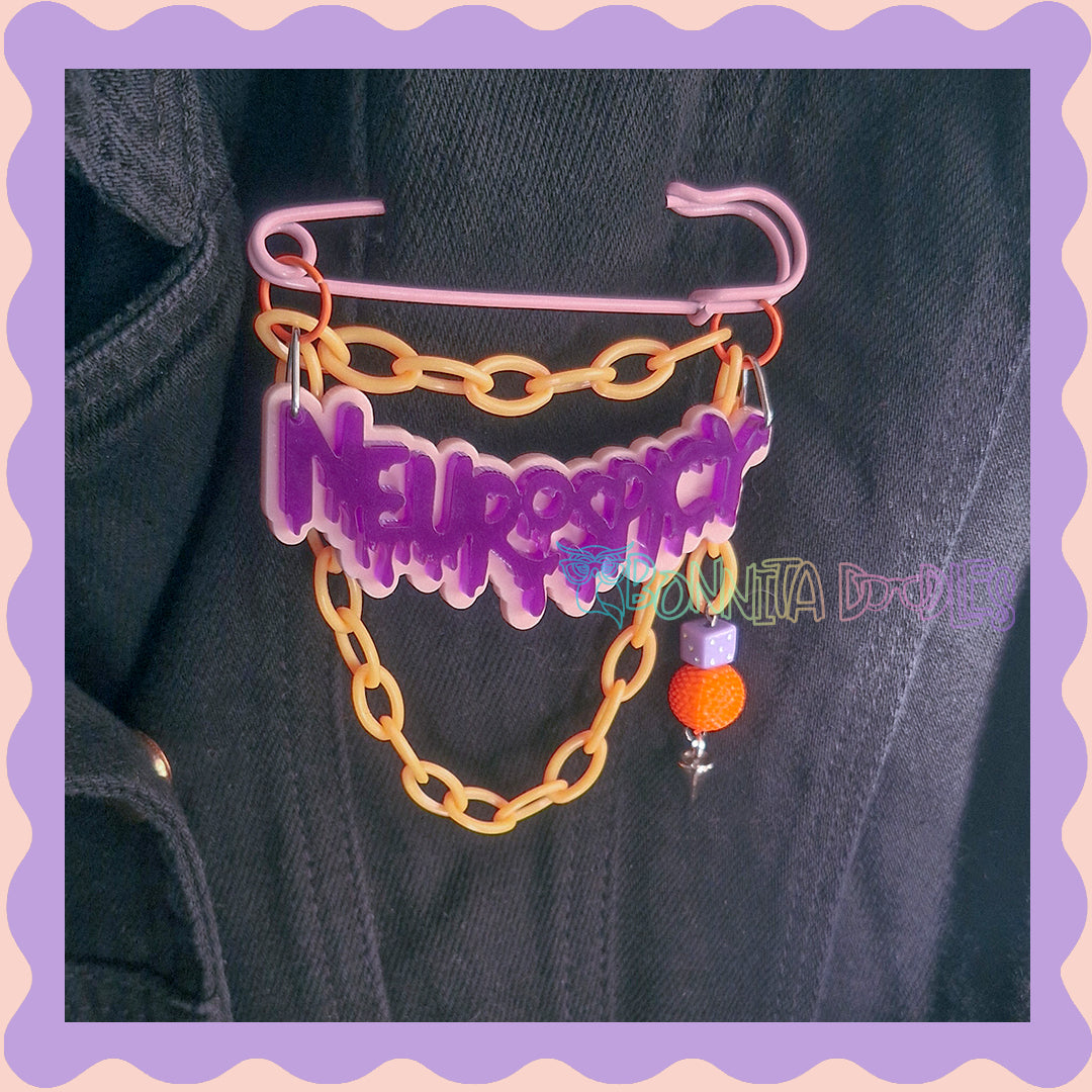 Purple & Orange | Neurospicy | Handmade 75mm pink pin