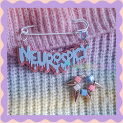 Blue & Pink Glitter | Neurospicy | Handmade 75mm white pin
