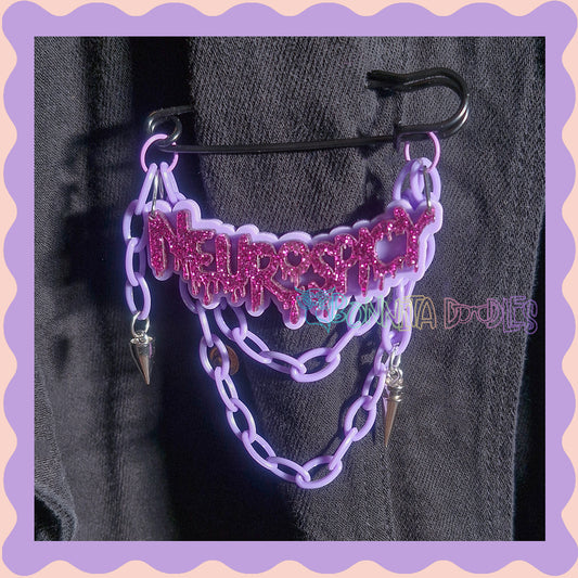 Purple Glitter | Neurospicy | Handmade 75mm black pin