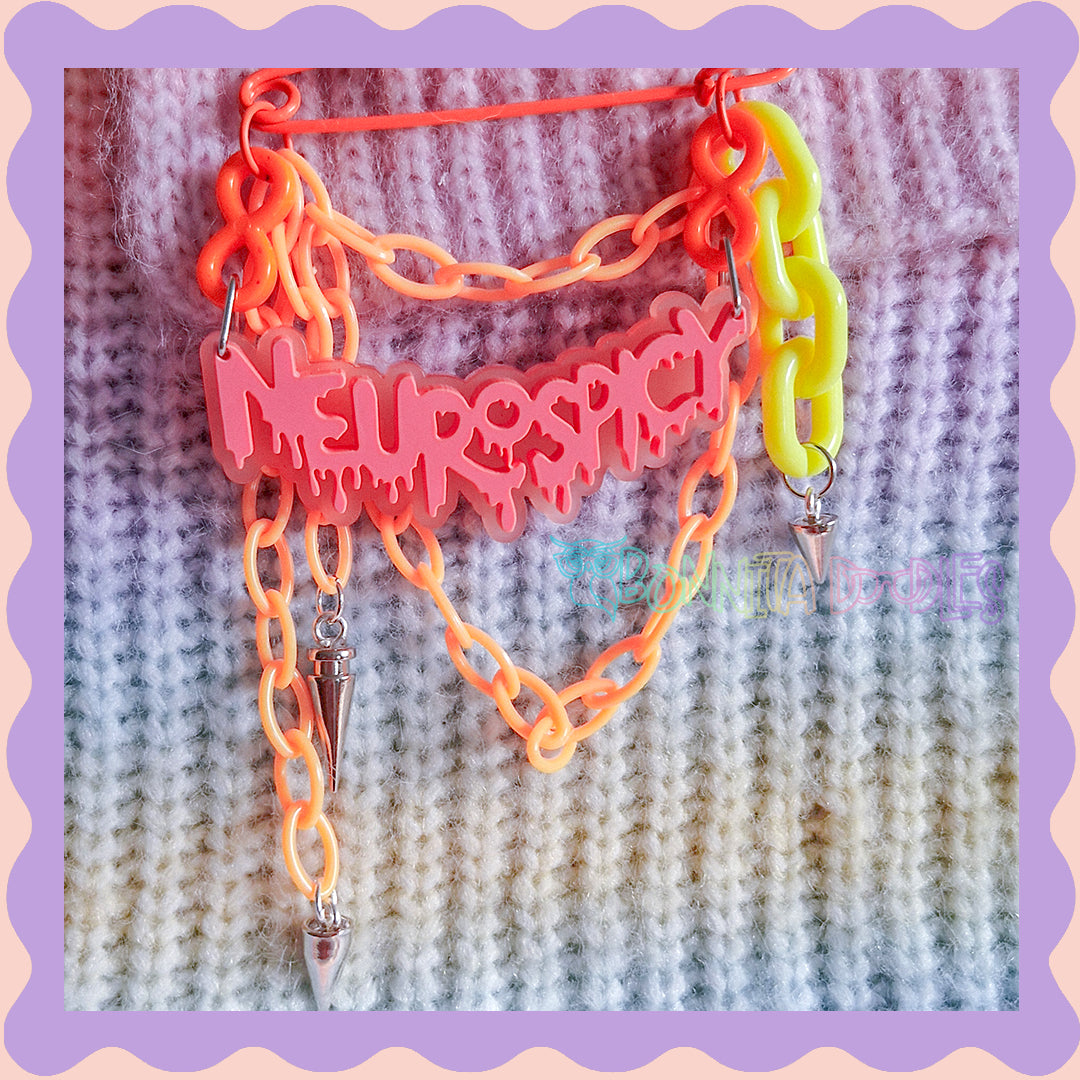 Orange & Pink | Neurospicy | Handmade 75mm orange pin