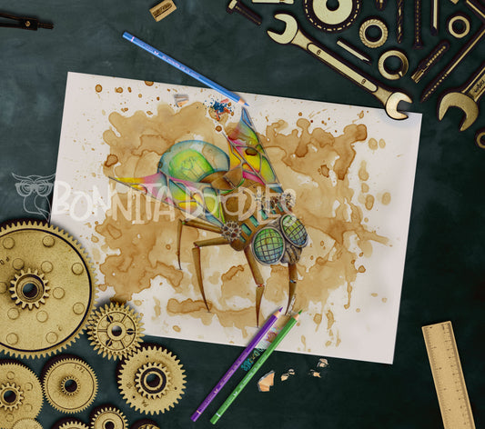 Original drawing Fly Steampunk air - art home decor