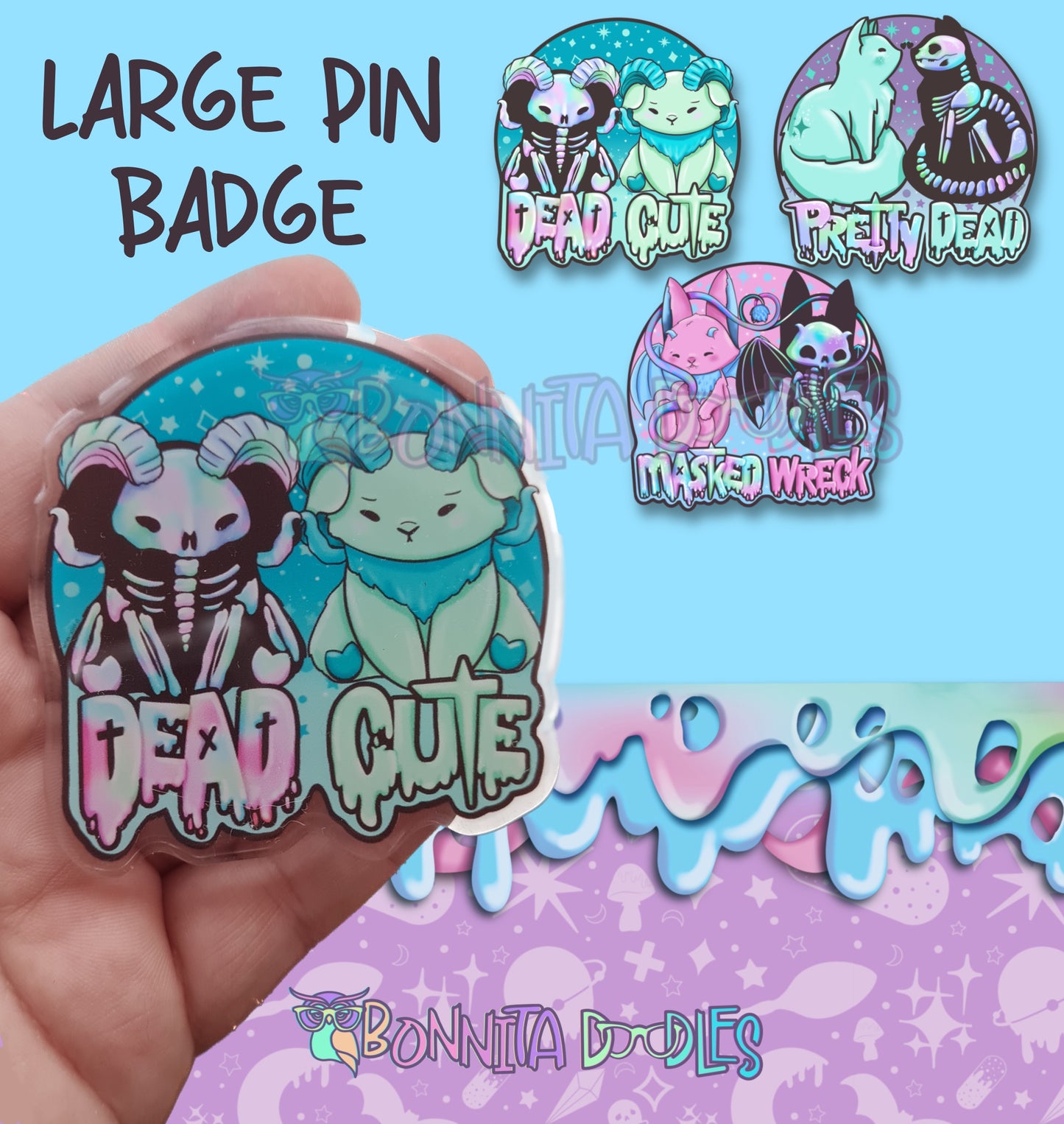 Large Acrylic Pin Badge -3 designs available