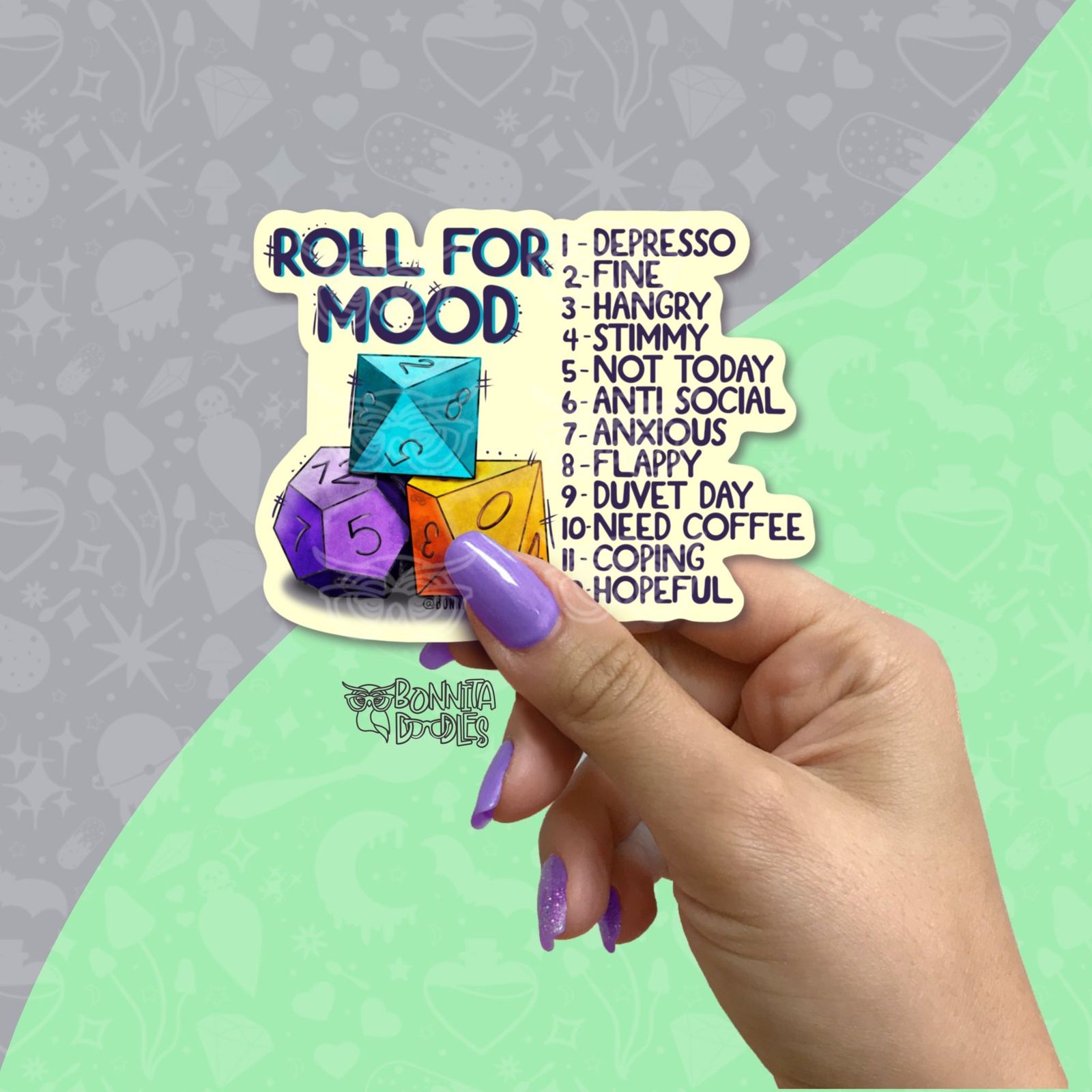 Roll for mood D&D Dice | Large vinyl sticker