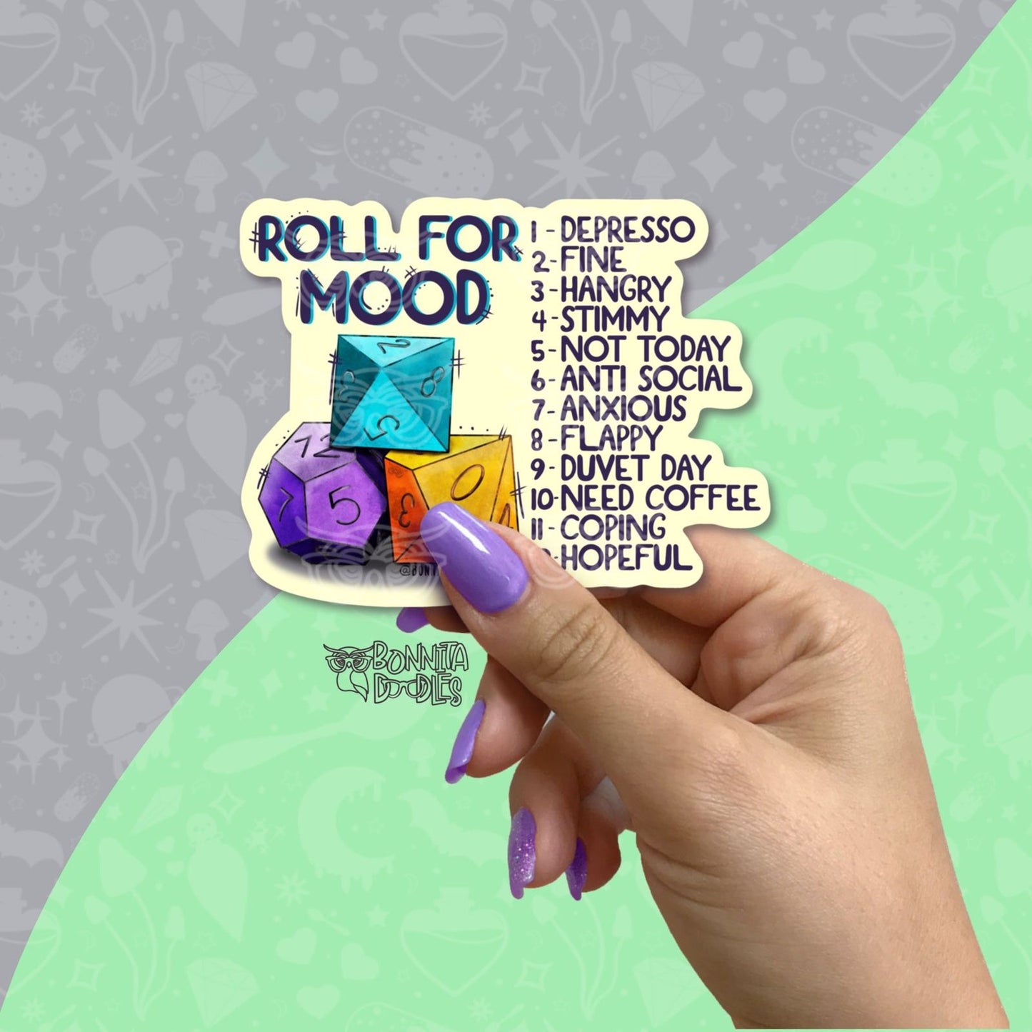 Roll for mood D&D Dice, vinyl sticker