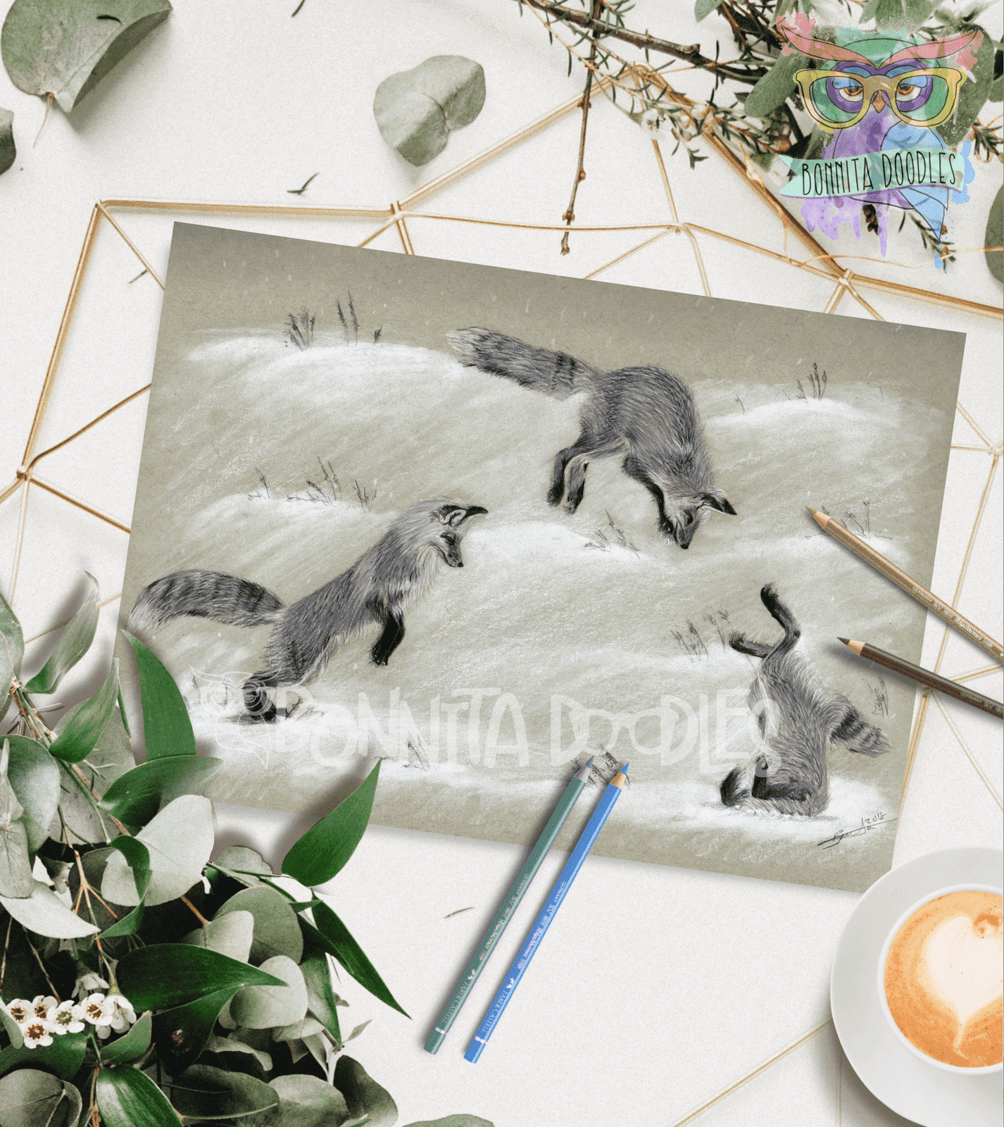 Jumping Foxes Original Art - BIG SALE! art print, home decor
