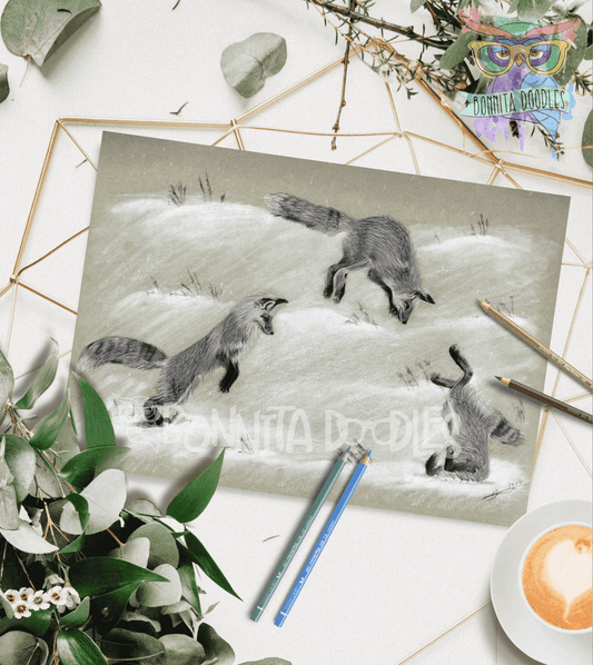 Jumping Foxes Original Art - BIG SALE! art print, home decor