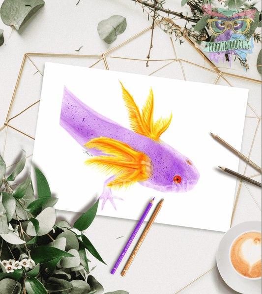 Amethyst Axolotl - art print, home decor