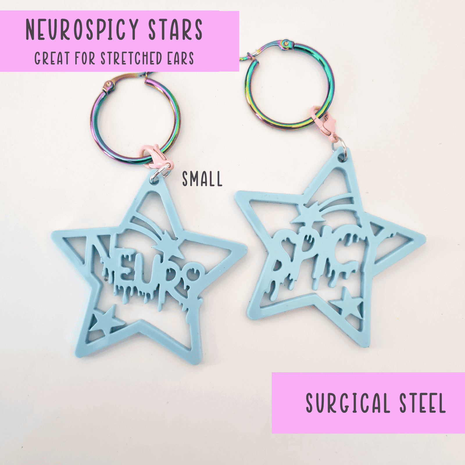 Neurospicy earrings great for stretched ears - MIXED SIZES