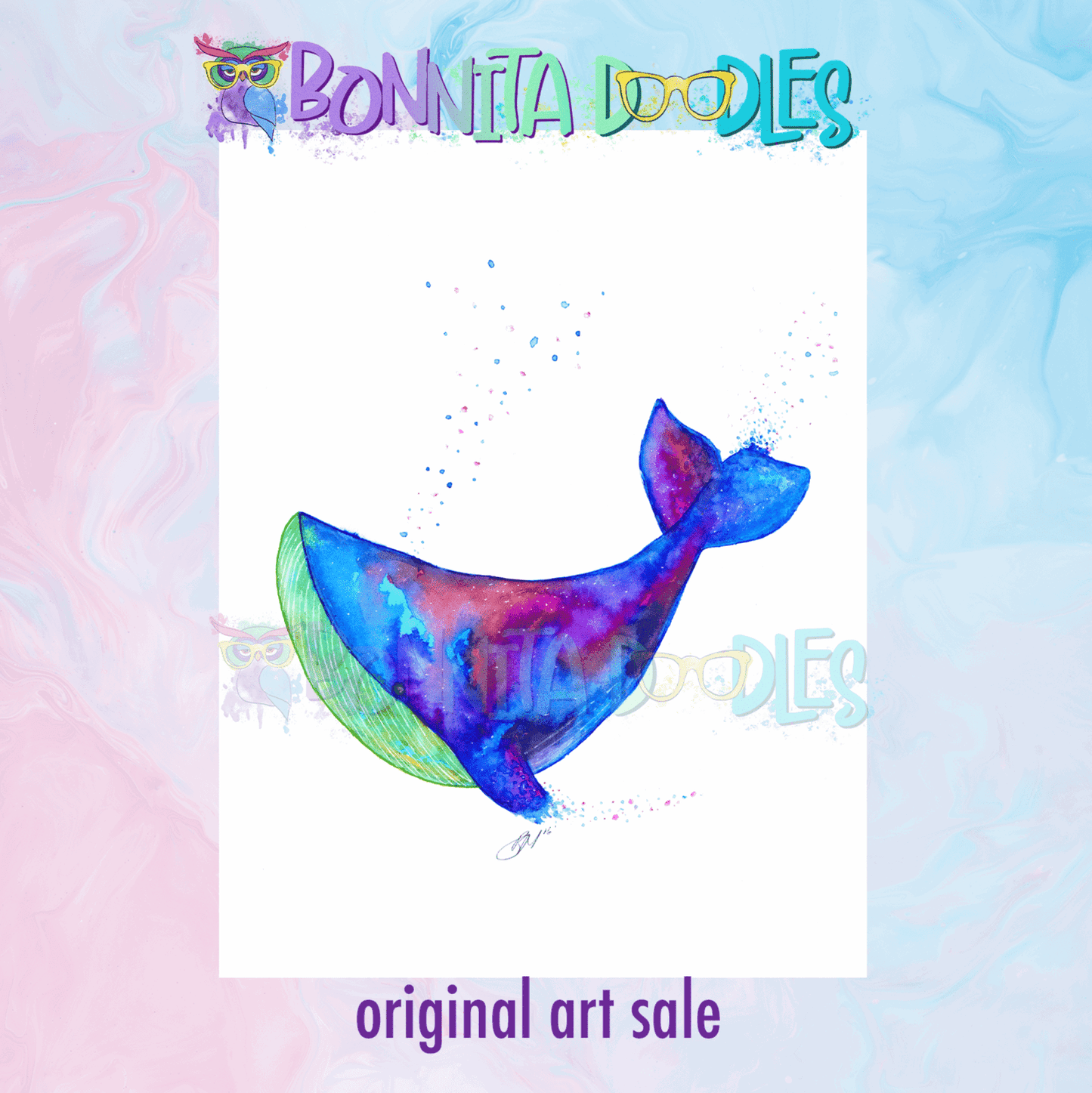 Galaxy Whale Blue Original Art - BIG SALE!