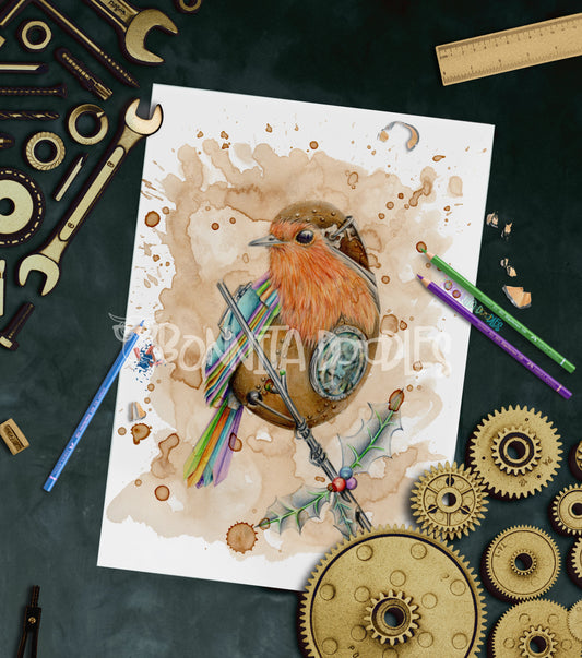 Robin Steampunk Air - art home decor print