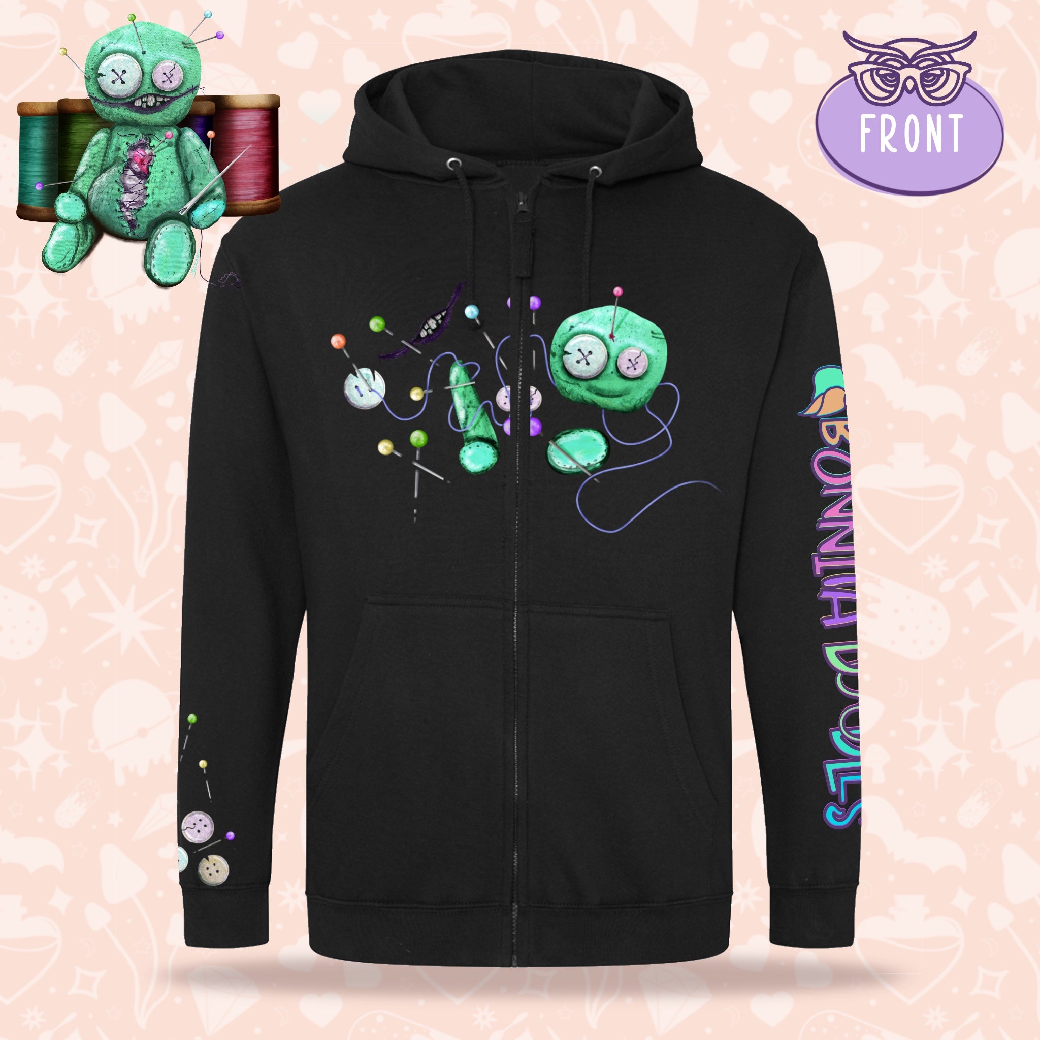 Stitches Voodoo Doll | Unisex zip hoodie | Made to order