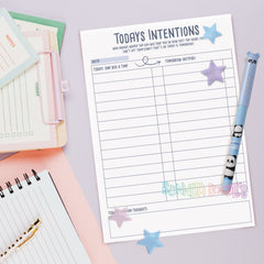 Today's intentions lined notepad page with star icons and handwritten-style text