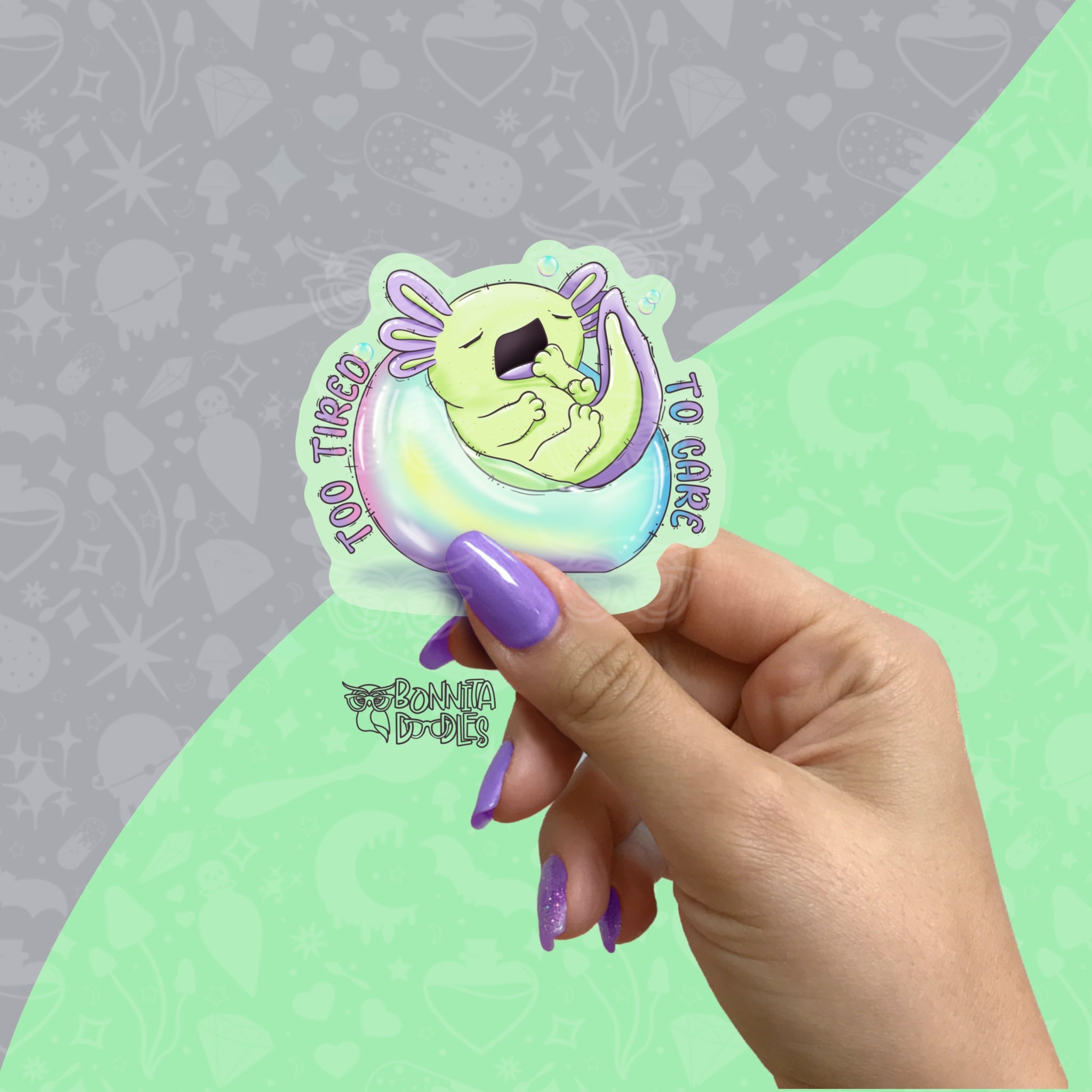 Too tired to care | Large matt vinyl sticker