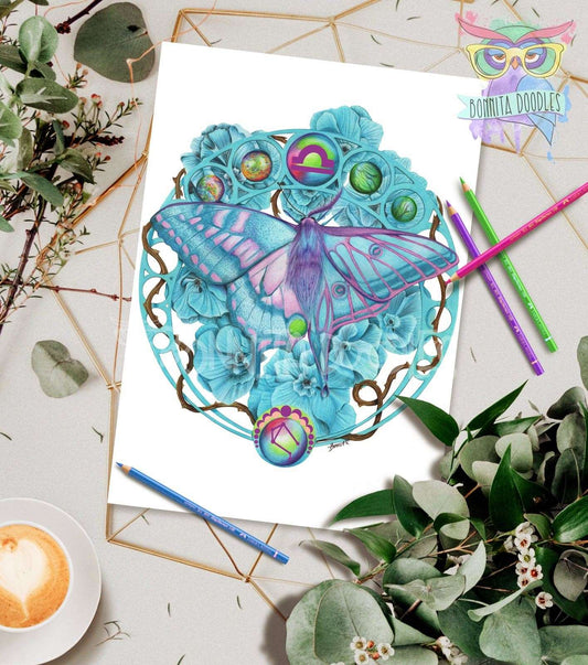 Libra butterfly and moth - zodiac Series art home decor print