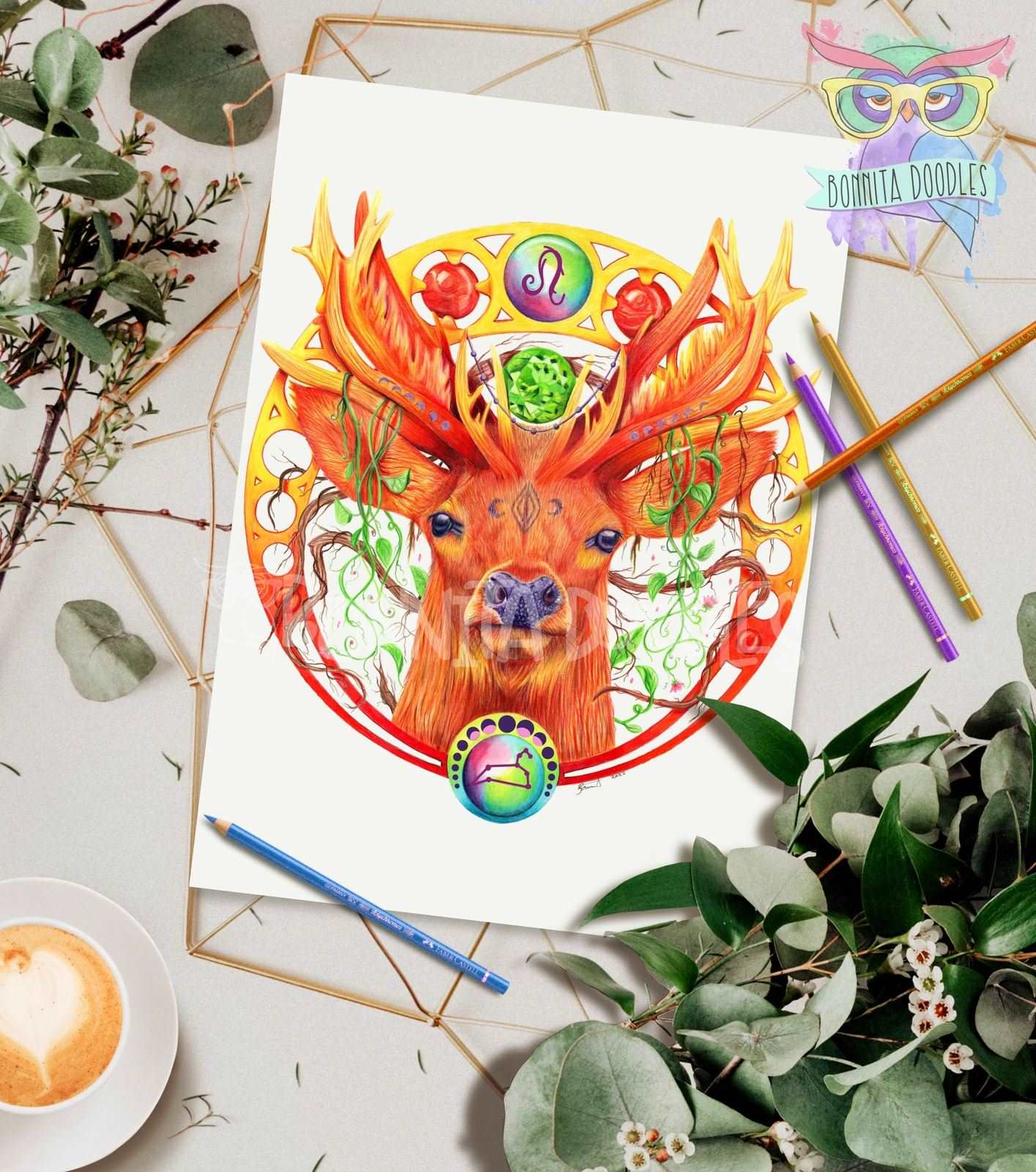 Leo forest stag - zodiac Series art home decor print