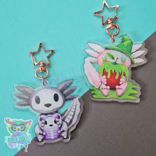 Bones - Poinson apple axolotl keychain / charm. Halloween creepy cute