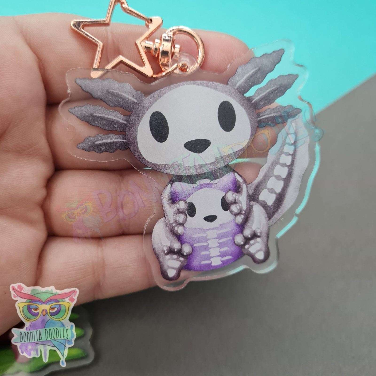 Bones - Poinson apple axolotl keychain / charm. Halloween creepy cute