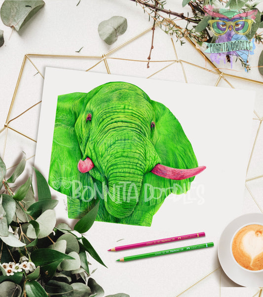 Peridot Elephant - Original drawing - Original art