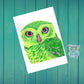 Peridot Mini Owl  - Original drawing - Original art