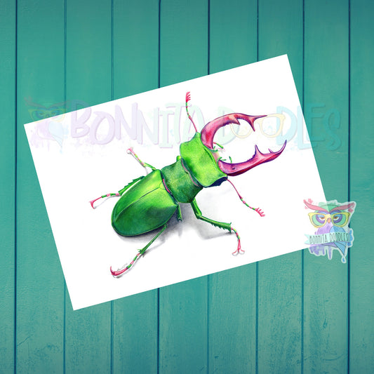 Peridot Stag Beetle - Original drawing - Original art
