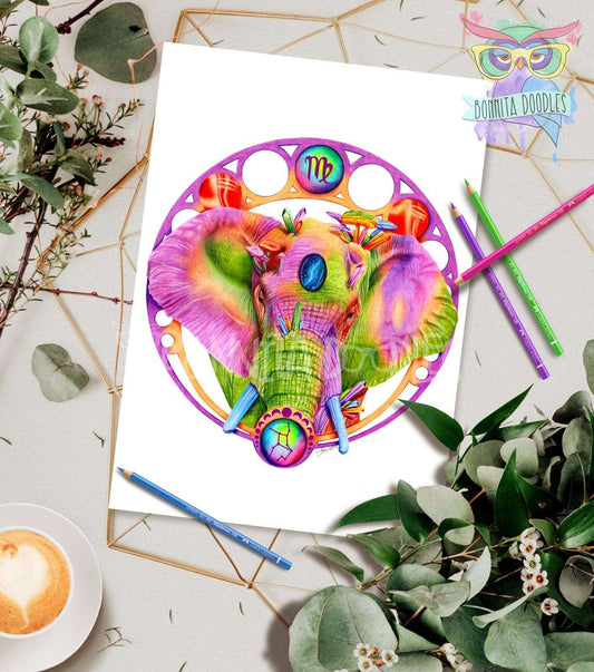 Elephant Virgo - zodiac Series art home decor print