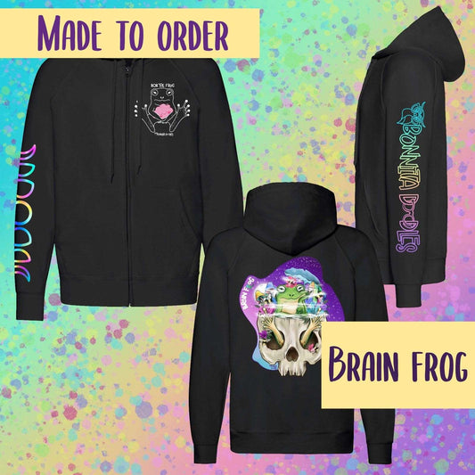 Brain frog - made to order zip hoodie black