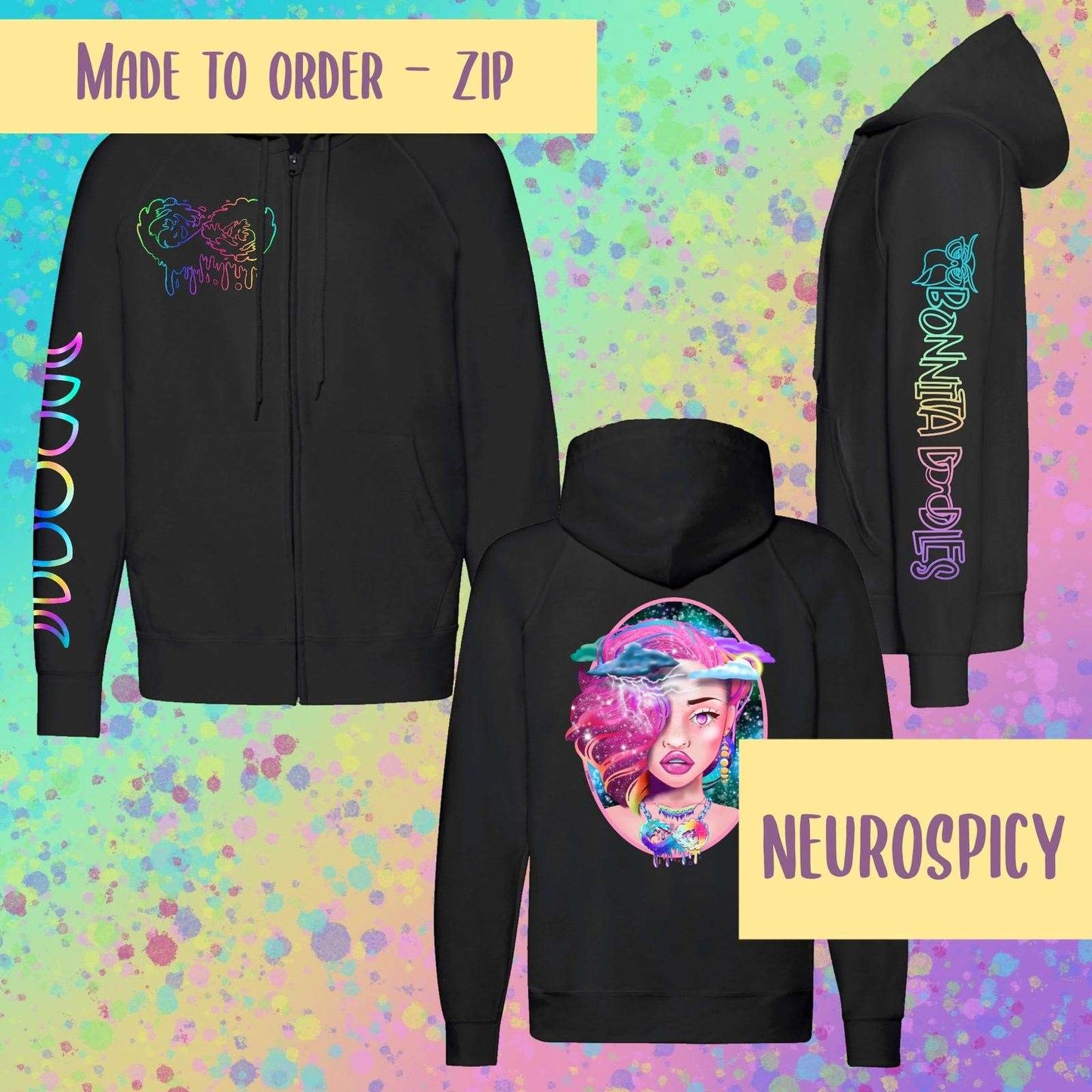 Neurospicy - pre order zip hoodie black