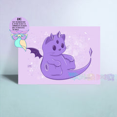 Pastel art print with a purple cat-dragon, crown spikes, and 'AMI' text