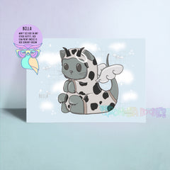 Cartoon animal art print with cute black-and-white panda holding a heart