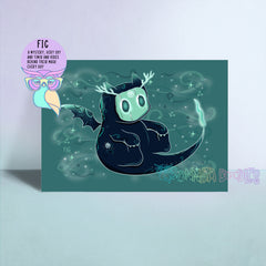 Teal alien art print with moon, doodles, and text 'BONNITA DRIES'