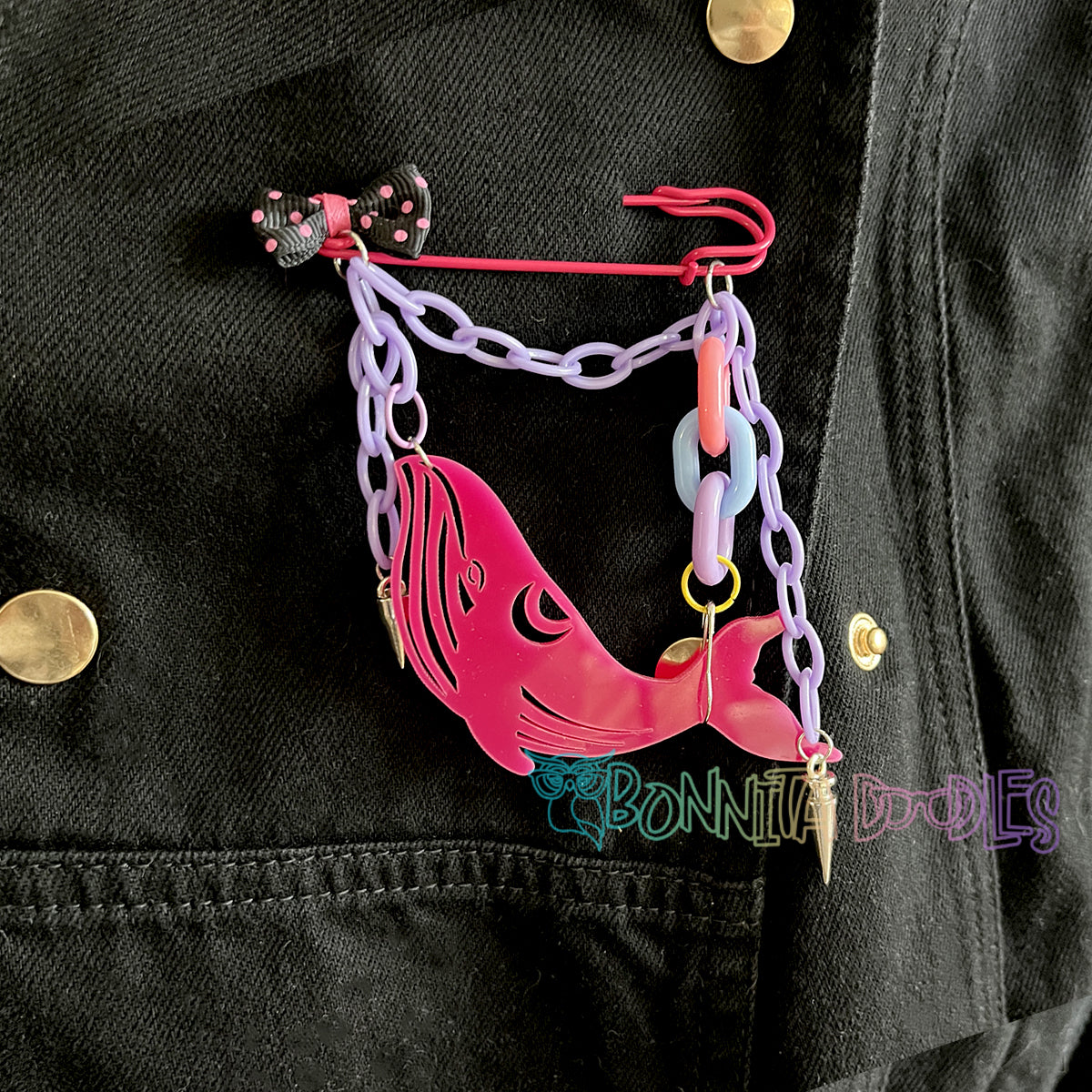 Hot Pink Whale | Handmade 75mm Pink pin