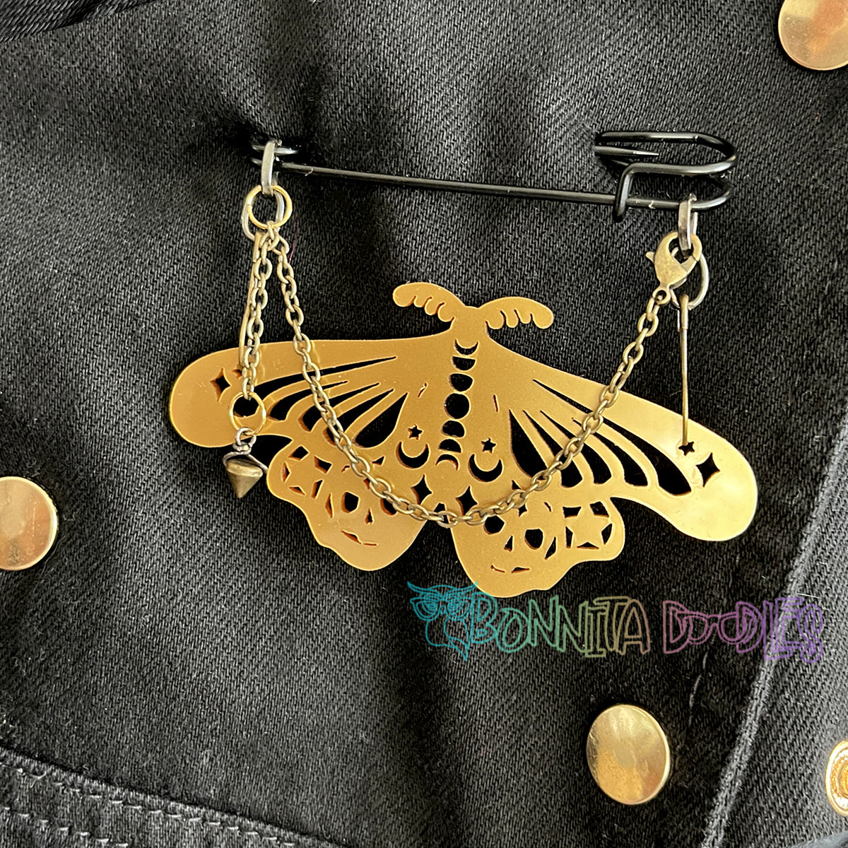 Gold Moth | Handmade 75mm Black pin