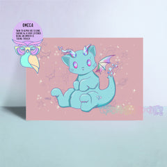 Dratz Omega art print with blue character and pink background, readable OMEGA text
