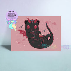 Dratz Sanguine art print with black cat illustration on pink background