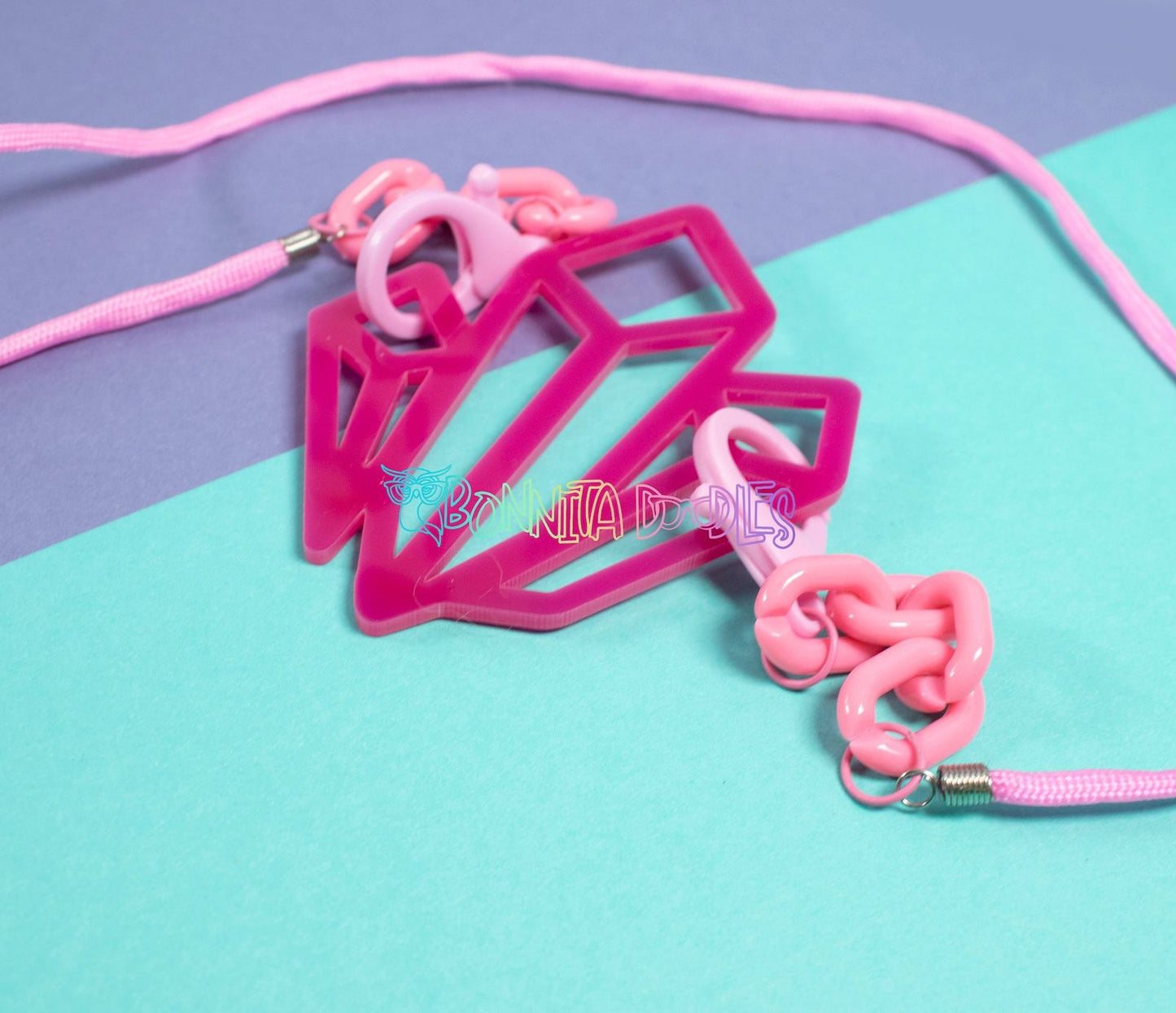 Mystical Hot Pink Geode chunky rope chain necklace - Handmade gifts