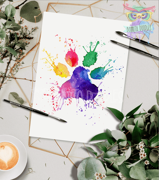 Rainbow Paw Print  - art print, home decor