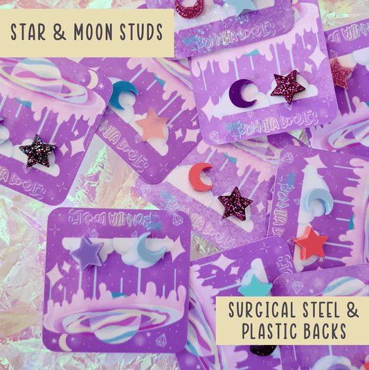 Moon & Star LUCKY DIP Studs - Handmade and super cute!