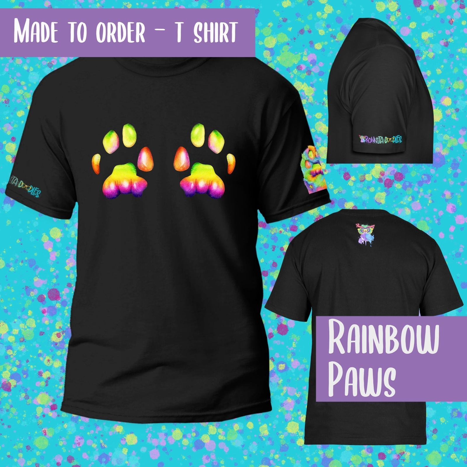Rainbow paw toe beans pet unisex T-Shirt black ~ made to order
