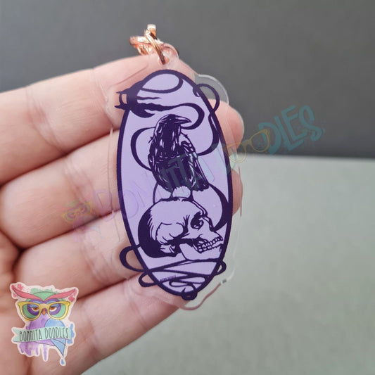 Raven Skull keychain / charm, halloween creepy cute