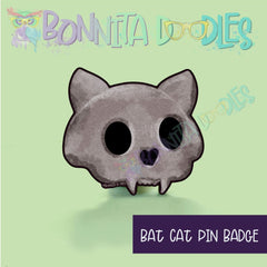 Bat Cat - cat skull- wooden pin badge