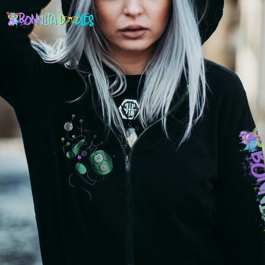 Stitches Voodoo doll unisex zip hoodie black ~ made to order