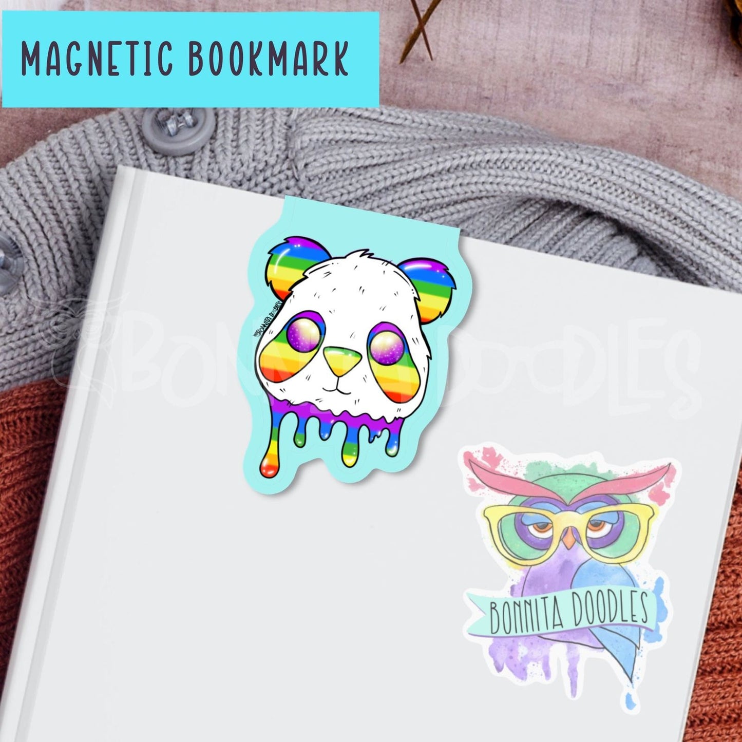 Rainbow Panda magnetic bookmark - the perfect gift