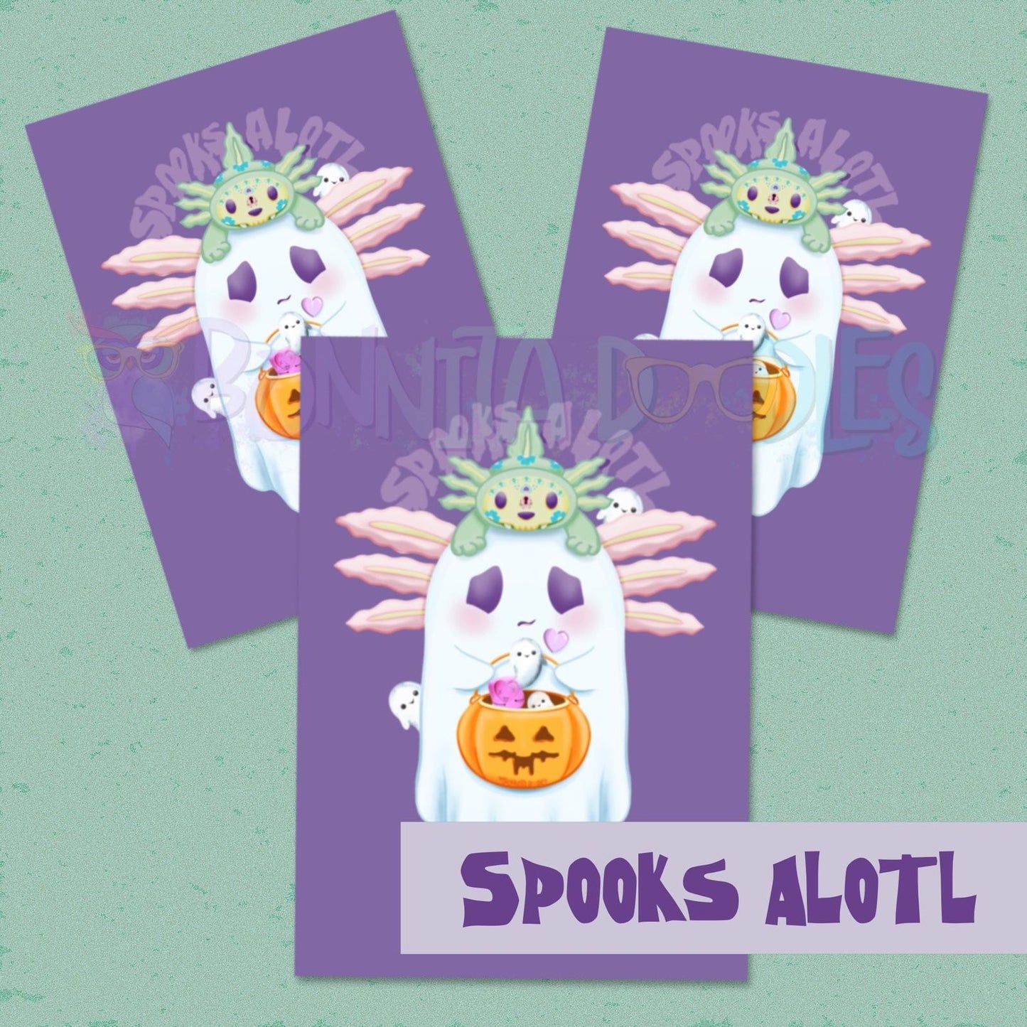 Spooks Alotl - trick or treat vinyl sticker / print