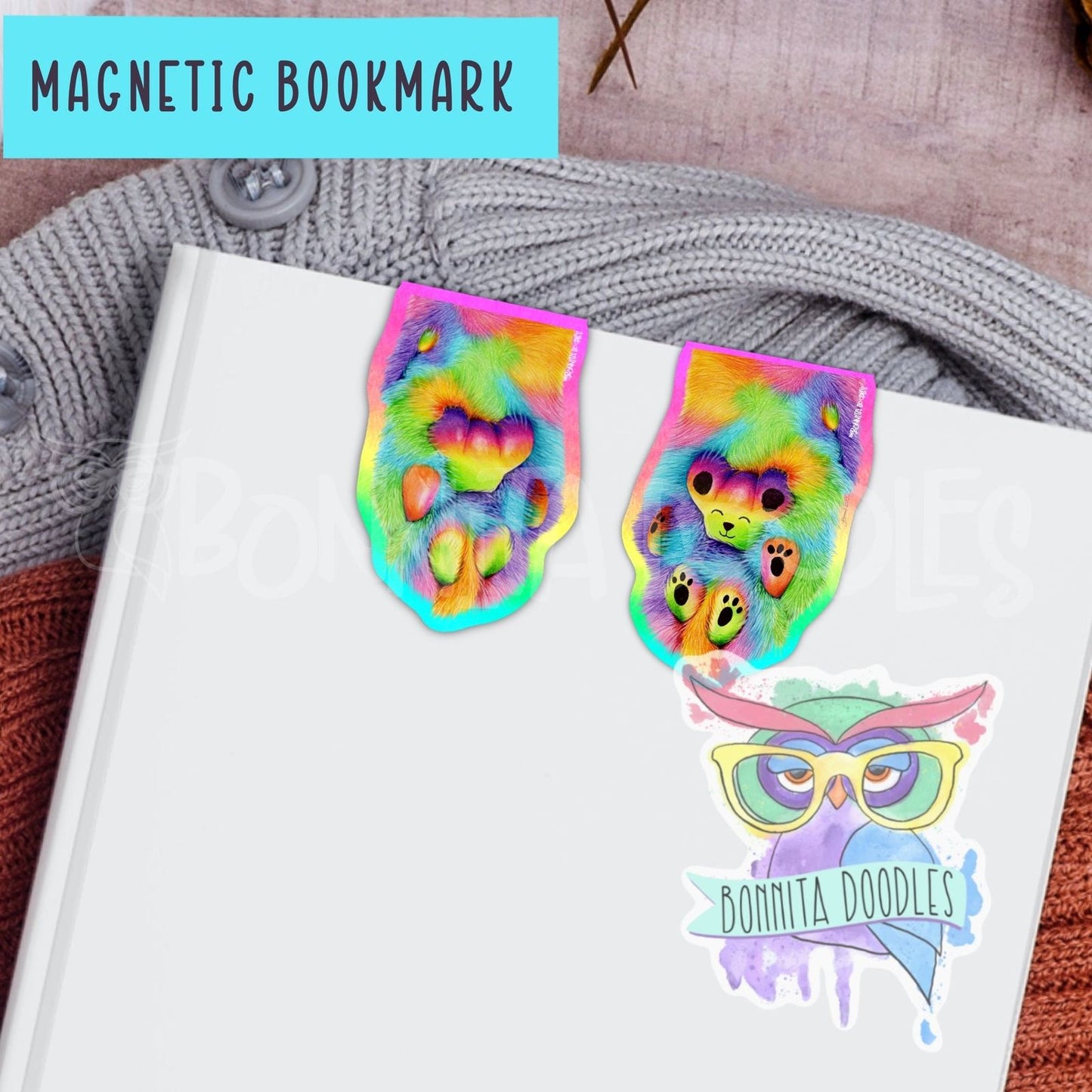 Rainbow toe beans magnetic bookmark - the perfect gift