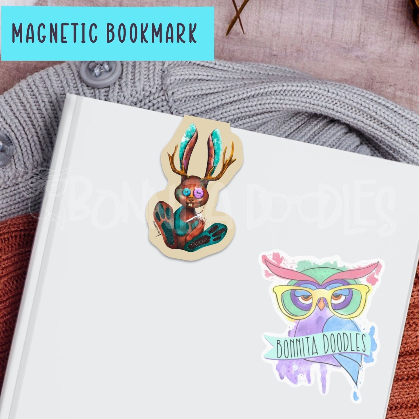 Pancake the rabbit voodoo doll. magnetic bookmark - the perfect gift