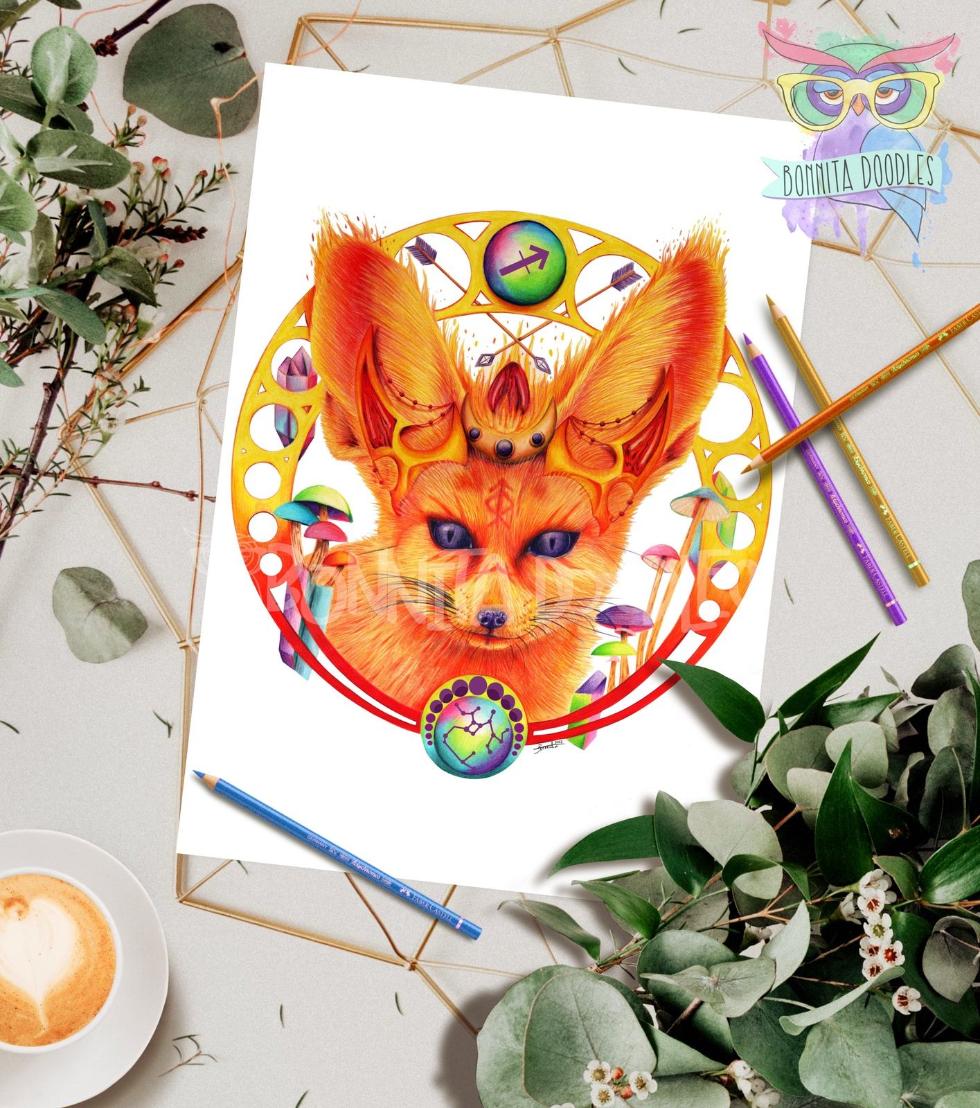 Sagittarius fennec fox - zodiac Series art home decor print